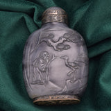 Antique Chinese Jade People Landscape & Crane Carved Snuff Bottle 133.1 Grams
