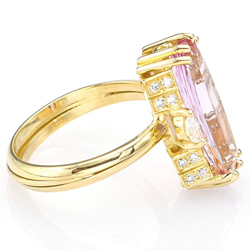 Vintage 18K Yellow Gold Pink Tourmaline & Diamond Cocktail Ring