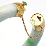 Vintage 14K Yellow Gold Carved Green Jade Hinged Bangle Bracelet
