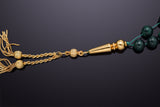 Vintage 18K Yellow Gold Malachite Prayer Beads 80.1 Grams