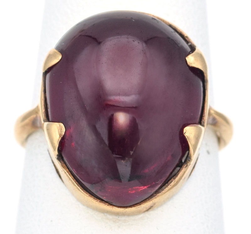 Antique 9K Yellow Gold 11.68 Ct Garnet Pear Cabochon Cocktail Ring + Box