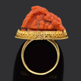 Antique JSG Signed 18K Yellow Gold Red Coral Cameo Cocktail Ring 17.4 Grams