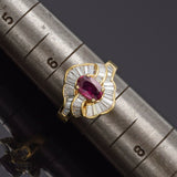 Vintage 18K Gold Natural Ruby & 1.35 TCW Diamond Baguette Band Ring 5.0Gr Sz 6.5