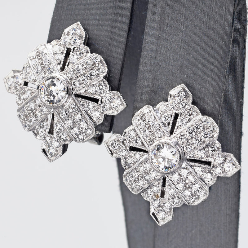 Vintage 18K White Gold 2.04 TCW Diamond Omega Back Earrings