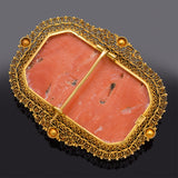 Antique 18K Yellow Gold Red Coral Cameo Brooch Pin