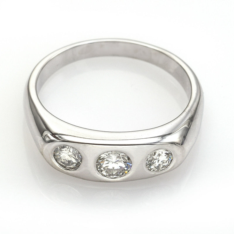 Vintage 14K White Gold 0.78 TCW Diamond Three-Stone Band Ring G/H