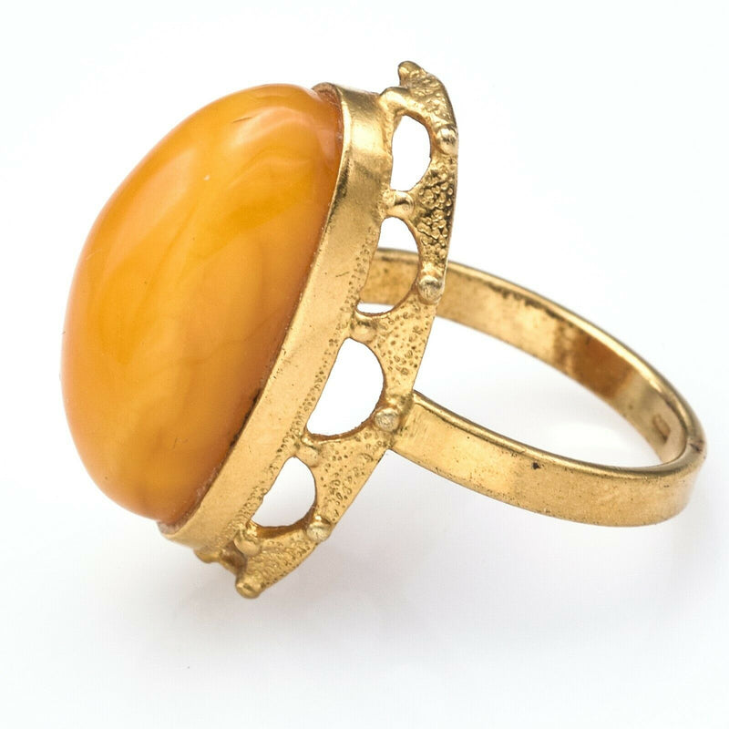 Vintage Russian Egg Yolk Amber Oval Cocktail Ring
