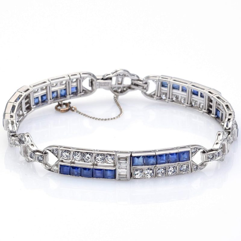 Antique Platinum 6.60 TCW Sapphire & 4.80 TCW Diamond Art Deco Bracelet