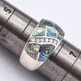 Vintage 14K White Gold Abalone & Diamond Band Ring