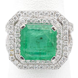 Vintage 14K White Gold 4.02 Ct Emerald & 1.24 TCW Diamond Cocktail Ring 7.4G