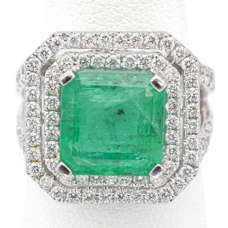 Vintage 14K White Gold 4.02 Ct Emerald & 1.24 TCW Diamond Cocktail Ring 7.4G