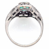 Antique 14K White Gold Emerald Art Deco Cocktail Ring Size 4