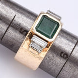 Vintage 14K Yellow Gold Emerald & 0.48 TCW Diamond Hand Made Wide Band Ring