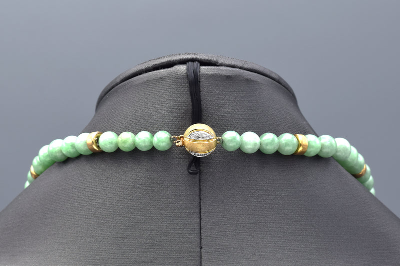 Lise Mori K 14K Yellow Gold Burmese Jade & Diamond Beaded Necklace