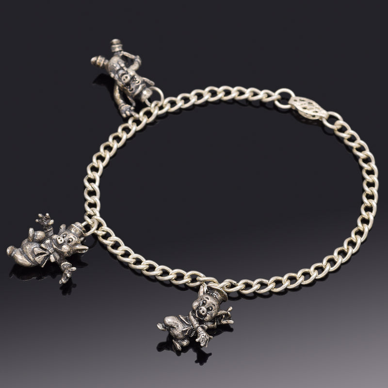 Vintage Sterling Silver Disney Characters Three Little Pigs Charm Bracelet 13.4G