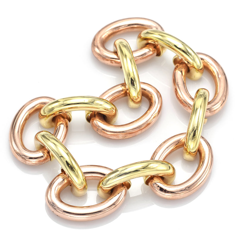 Vintage 14K Yellow & Rose Gold Large Oval Link Bracelet
