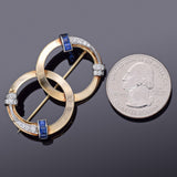 Vintage 14K Gold Sapphire & 0.40 TCW Diamond Interlocking Circle Brooch Pin 9.8G