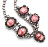 Vintage Sterling Silver Rhodochrosite Southwestern Navajo Pearl Necklace
