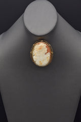 Antique 14K Yellow Gold Cameo Shell Oval Large Brooch Pin Pendant
