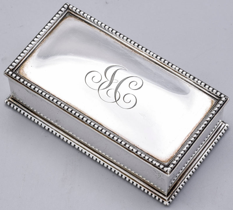 Buy the Vintage Sterling Silver Monogramed Round Stamp Dispenser Box