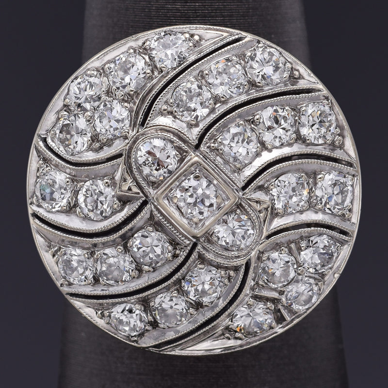 Antique 14K White Gold 2.24 TCW Diamond Round Art Deco Cocktail Ring Size 8