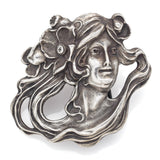 Antique Art Nouveau Sterling Silver Floral Lady Belt Buckle 57.4 x 52.5 mm