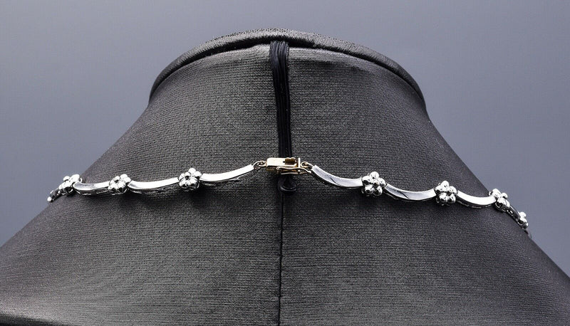 Vintage 14K White Gold 1.02 TCW Diamond Floral Link Necklace