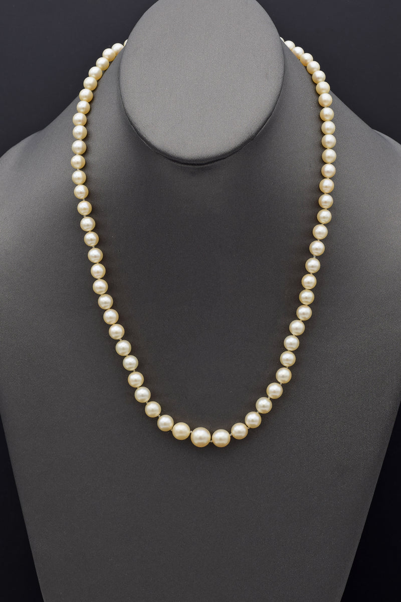 Antique Platinum & 18K White Gold Sea Pearl & Diamond Beaded Strand Necklace