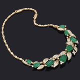 Vintage 18K Yellow Gold Emerald & 6.42 TCW Diamond Bib Necklace