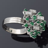 Vintage 14K White Gold Emerald & 0.55 TCW Diamond Cluster Cocktail Ring