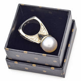 Vintage 14K White Gold Sea Pearl Cocktail Ring 20.6 Grams Size 6.25