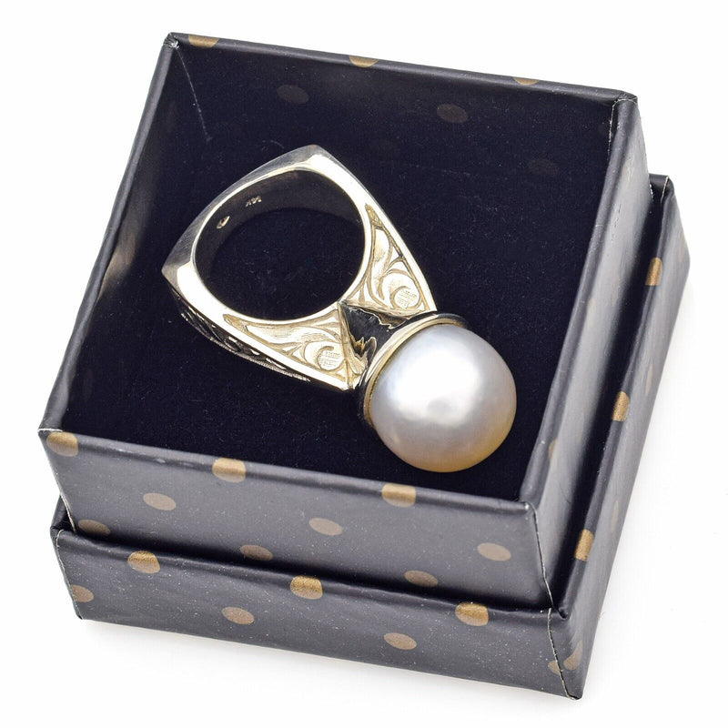 Vintage 14K White Gold Sea Pearl Cocktail Ring 20.6 Grams Size 6.25
