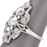 Antique Platinum Old Euro Cut Diamond Art Deco Cocktail Ring