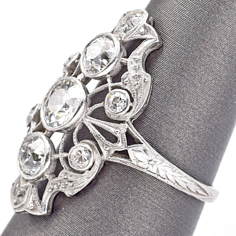 Antique Platinum Old Euro Cut Diamond Art Deco Cocktail Ring