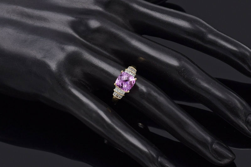 Vintage 10K Yellow Gold Pink Sapphire & Diamond Band Ring