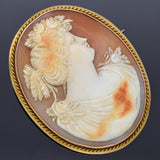 Antique 14K Yellow Gold Cameo Shell Large Oval Brooch Pin 11.4 Grams 43 x 34 mm