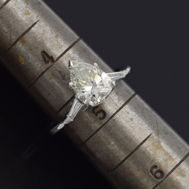 Vintage 14K White Gold 1.99 TCW Diamond Pear Three-Stone Band Ring
