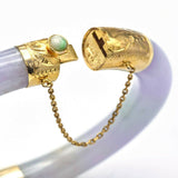 Vintage 14K Yellow Gold Lavender & Green Jade Hinged Bangle Bracelet
