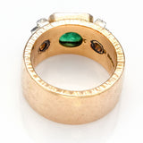 Vintage 14K Yellow Gold Emerald & 0.48 TCW Diamond Hand Made Wide Band Ring