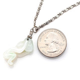 Antique Sterling Silver Green Jade Carved Monkey with Peach Pendant Necklace