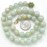 Vintage 14K Gold Large Graduated Celadon Green Jade & Pearl Beaded Necklace