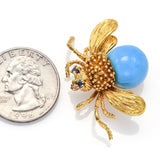 Vintage 18K Gold Sleeping Beauty Turquoise & Sapphire Bee Brooch Pin