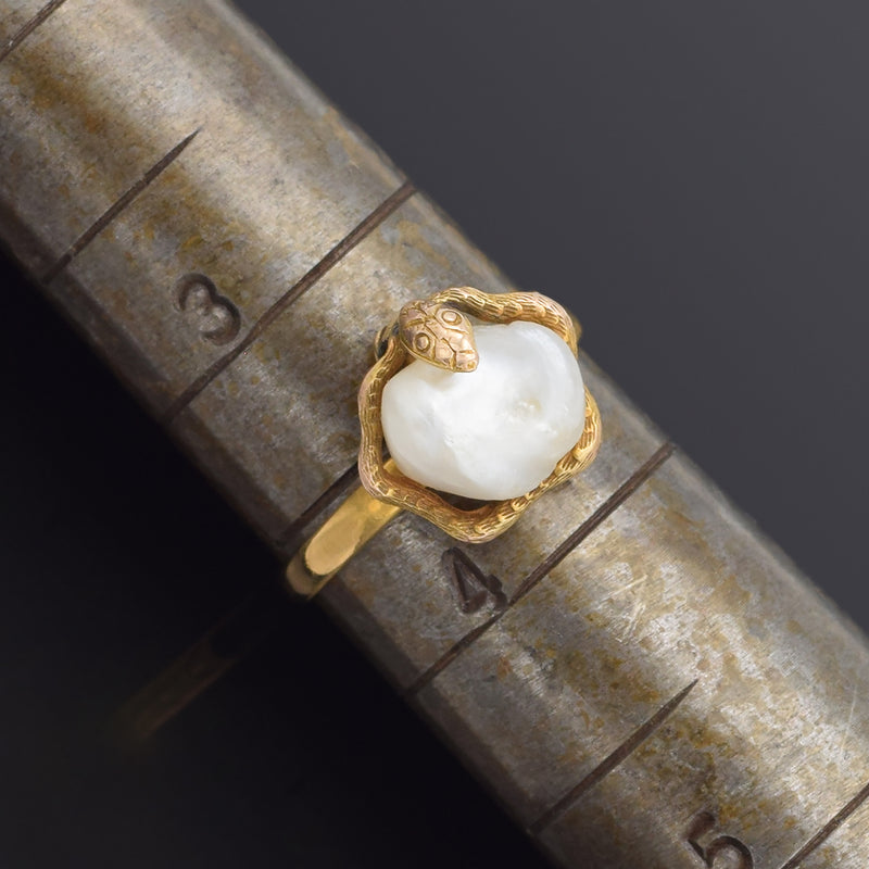 Antique 22K Yellow Gold Sea Pearl Snake Band Ring Size 3.5 + Box