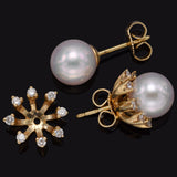 Vintage 14K Gold Sea Pearl & Diamond Ear Jacket Stud Earrings 2.9 Grams