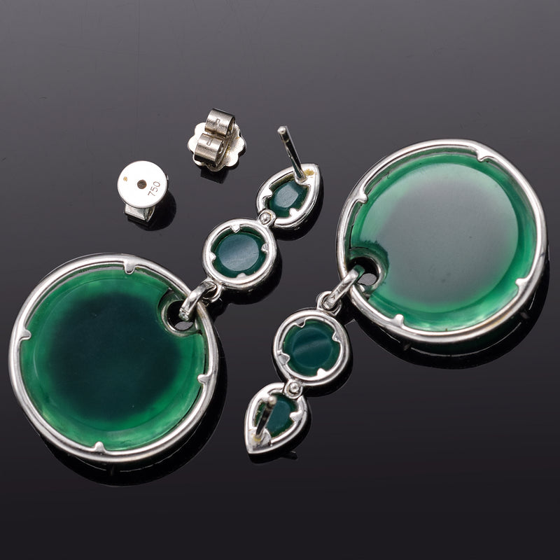 Estate Italian 18K Gold 30.68 TCW Chrysoprase & 1.02 TCW Diamond Drop Earrings