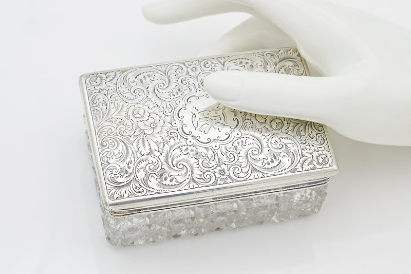 Antique Victorian Jenner & Knewstub Sterling Silver Crystal Vanity Box