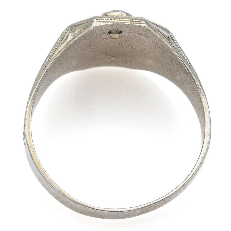 Vintage 10K White Gold Diamond Freemason Masonic Signet Ring Size 10