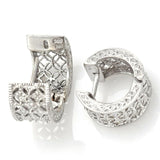 Vintage 14K White Gold Diamond Filigree Hoop Huggie Earrings