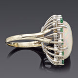 Vintage 14K White Gold 6.99 Ct Opal, Emerald & 0.40 TCW Diamond Cocktail Ring