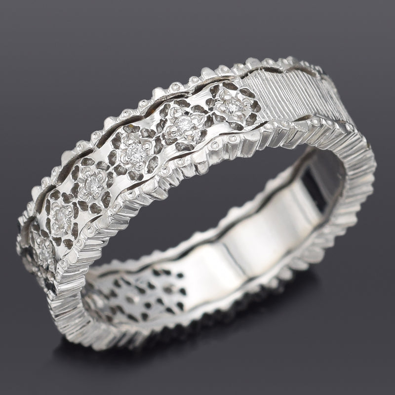 Vintage 18K White Gold 0.055 TCW Diamond Filigree Eternity Band Ring